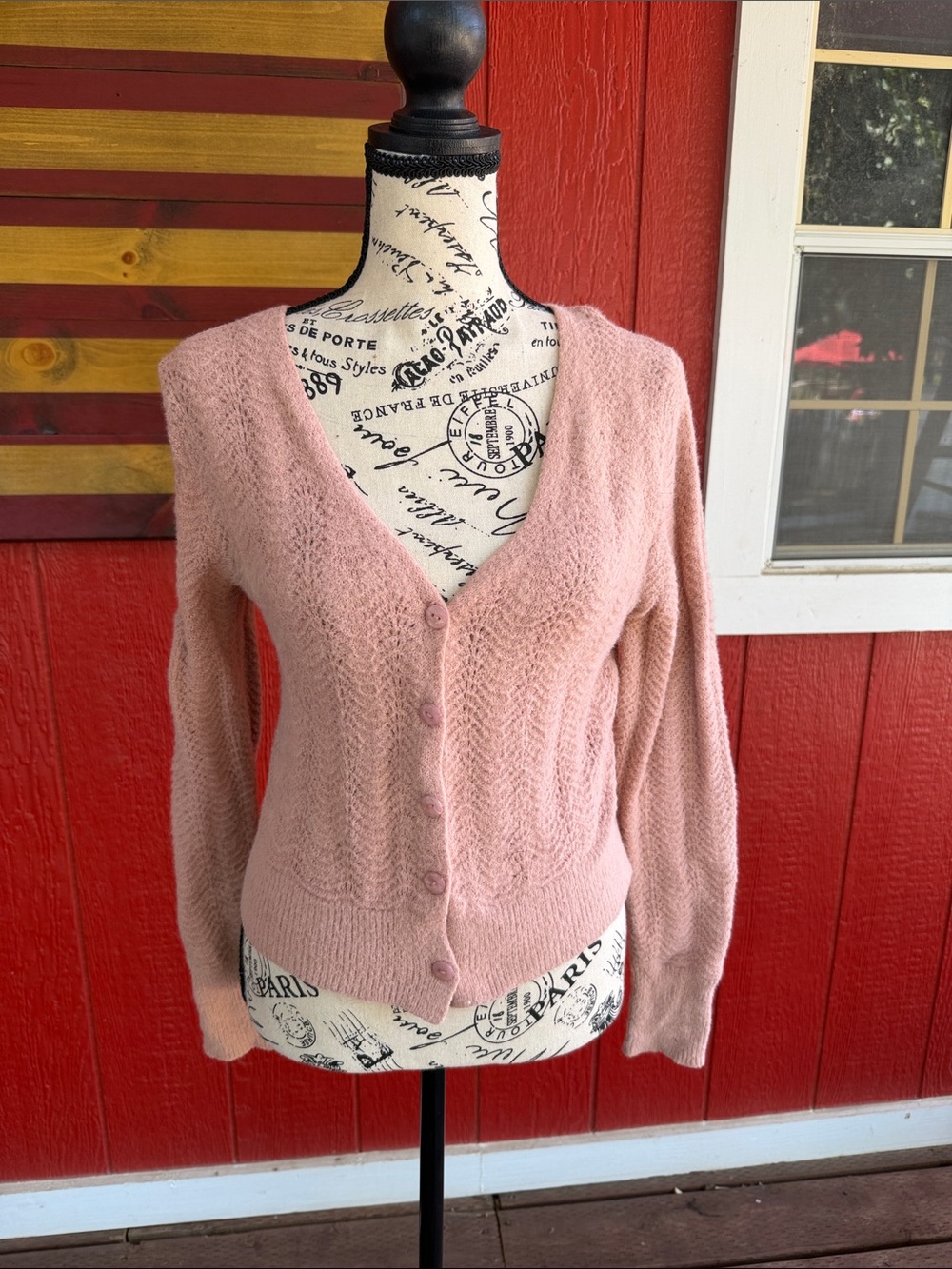 Double Zero Blush Pink Open-Front Knit Cardigan